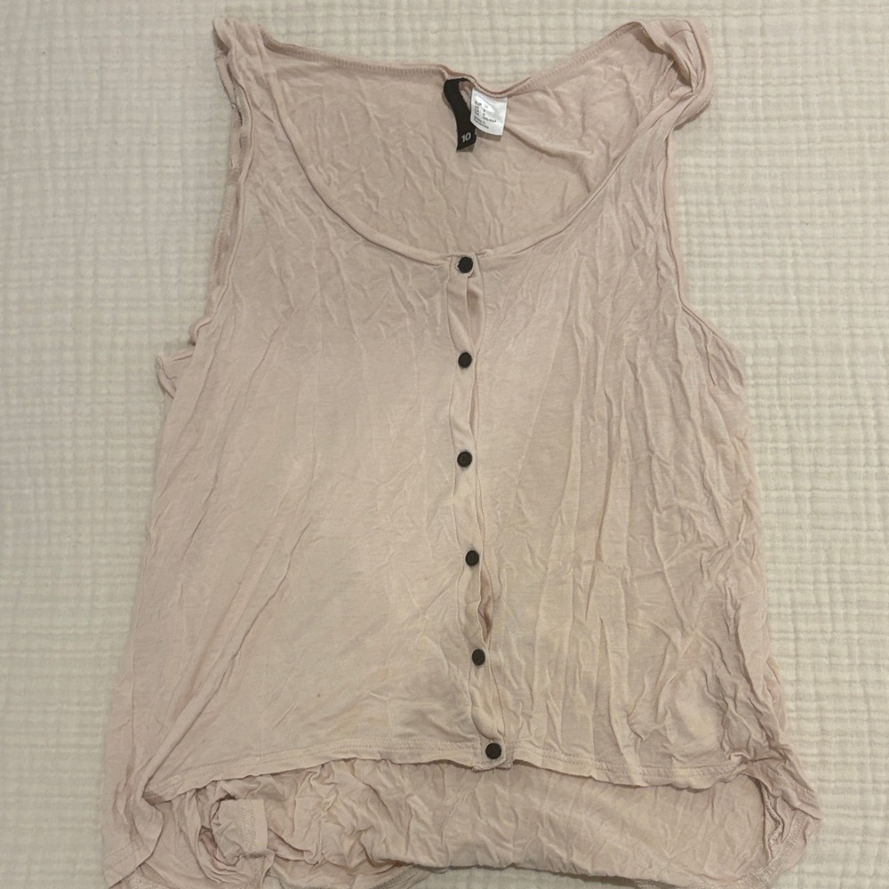 H & M Women's Sleeveless Button-Down high-low Top - Cream